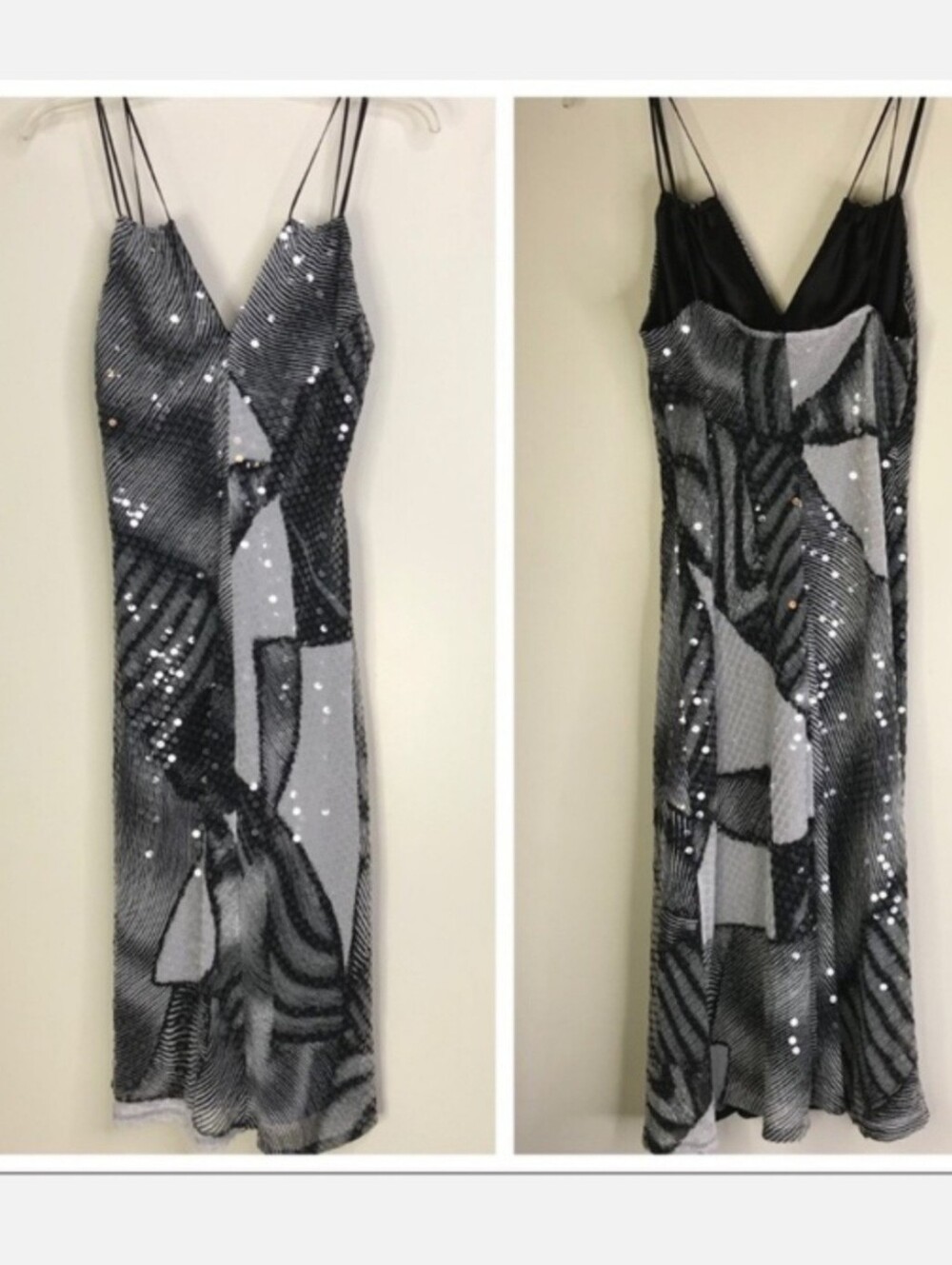 LAUNDRY BY SHELLI SEGAL Black White Sequin Sparkle Dress Size 6